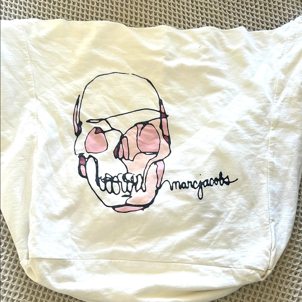 Marc Jacobs Cream Tote with Pink and Black Skull